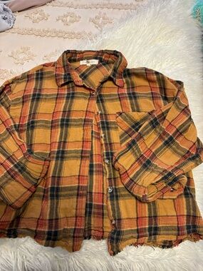 Mustard Plaid Button-Up Flannel Shirt